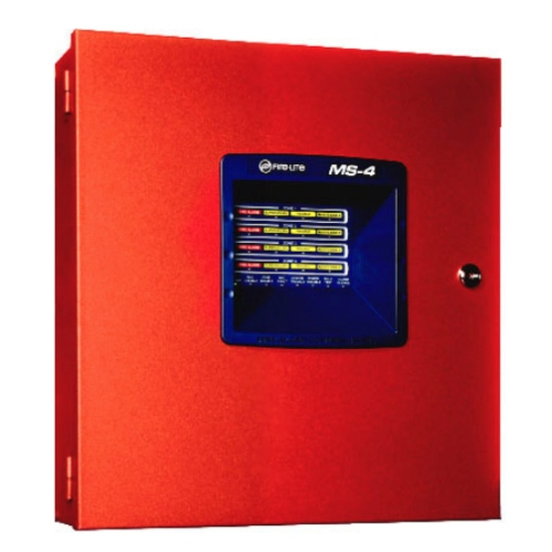 Fire-Lite MS-4E Conventional Fire Alarm Control Panel, 4-Zone, 240VAC, 50/60Hz, 2.3A, Red