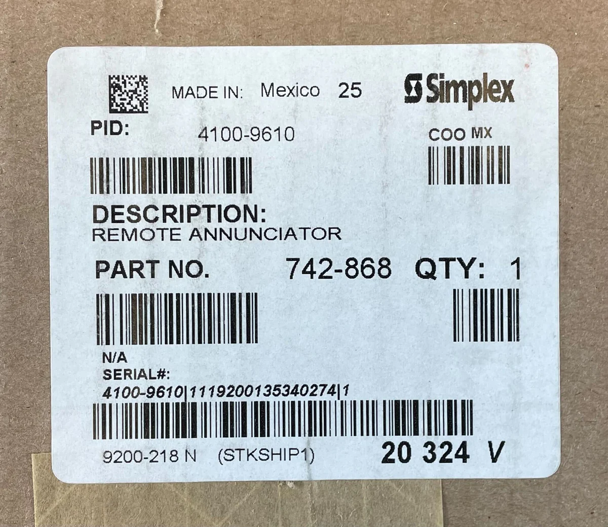Simplex 4100-9610 Remote Annunciator Panel
