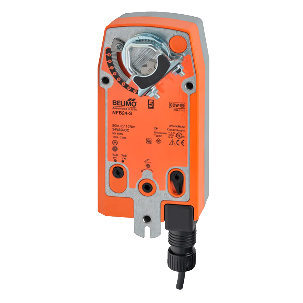 Belimo NFB24-S Damper Actuator, 90 in-lb [10 Nm], Spring return, AC/DC 24 V, On/Off, 2x SPDT