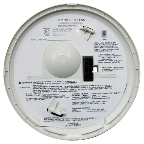 Gentex S1209 Photoelectric Smoke Alarm w/ Battery Backup