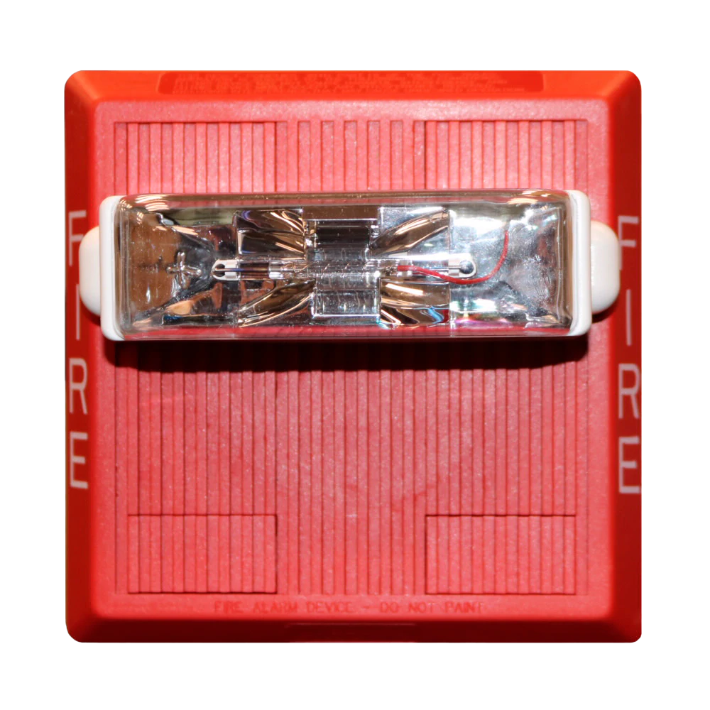 Wheelock MT-24MCW-FR Horn Strobe, Xenon, Wall, Red, Clear Lens