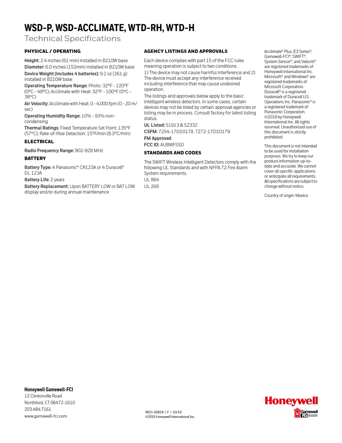 Gamewell-FCI WSD-P Intelligent Wireless Photo Detector