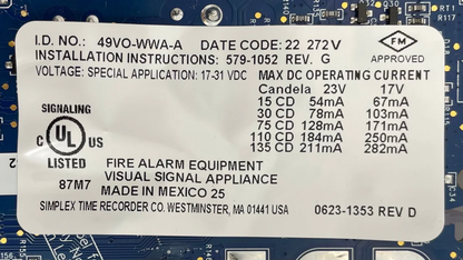 SIMPLEX 49VO-WWA-A TrueAlert ES Addressable Horn Strobe