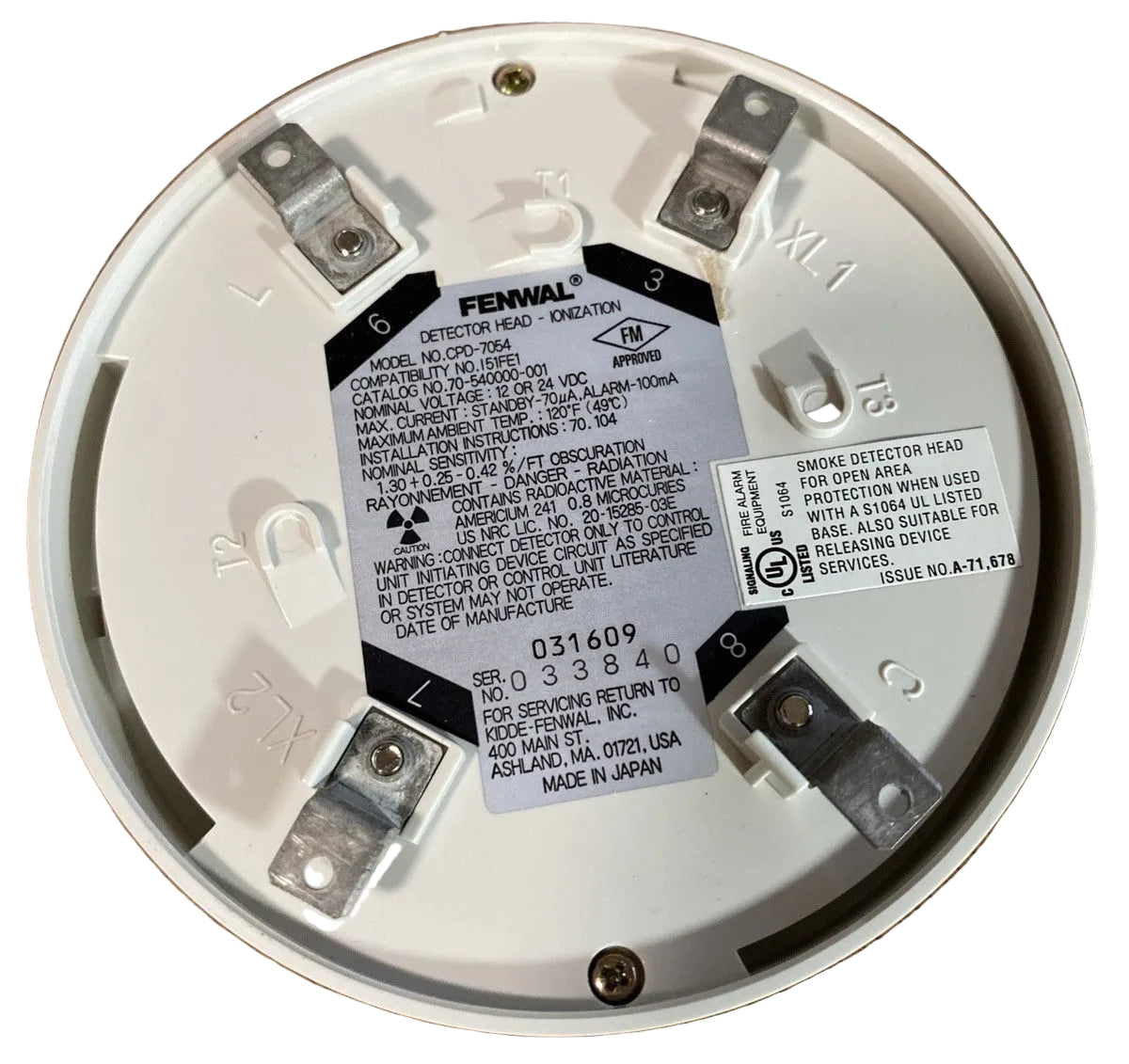 FENWAL CPD-7054 FIRE ALARM IONIZATION SMOKE DETECTOR HEAD